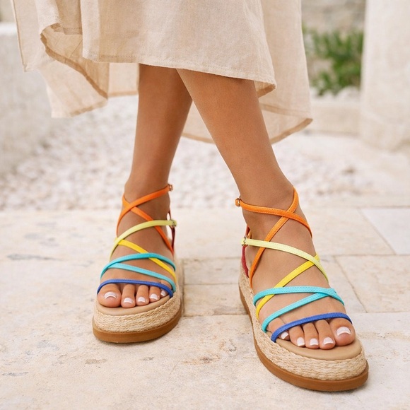 Steve Madden Shoes - Steve Madden Rainbow Strappy Espadrille Platform Sandals | Size 8.5
